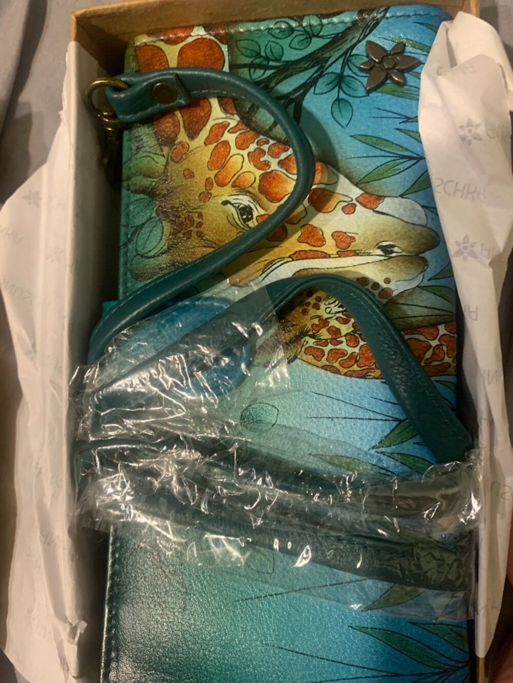 NIB Anuschka Leather Giraffe Double Compartment Crossbody Wallet - Picture 5 of 14